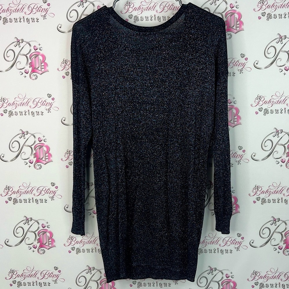 Sparkly dress open back stretchy bodycon sweater Black Long Sleeve Dress